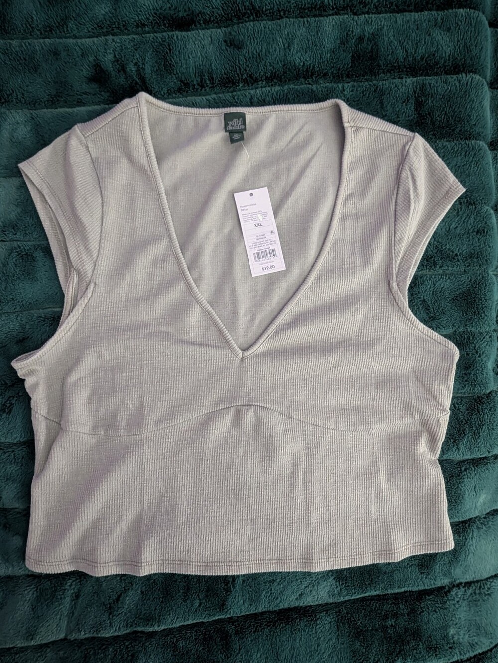 NWT Wild Fable Ribbed V-Neck Crop Top | Gray | XXL